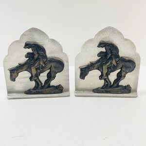 Vintage Western Cowboy Native American End Of The Trail Metal Bookends